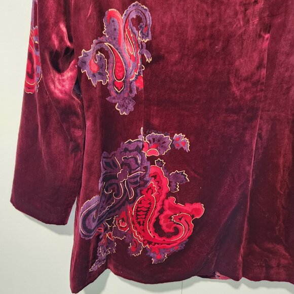 Coldwater Creek Velvet Style Rich Burgundy Color Floral Blazer Jacket - Size 12 - Picture 11 of 11